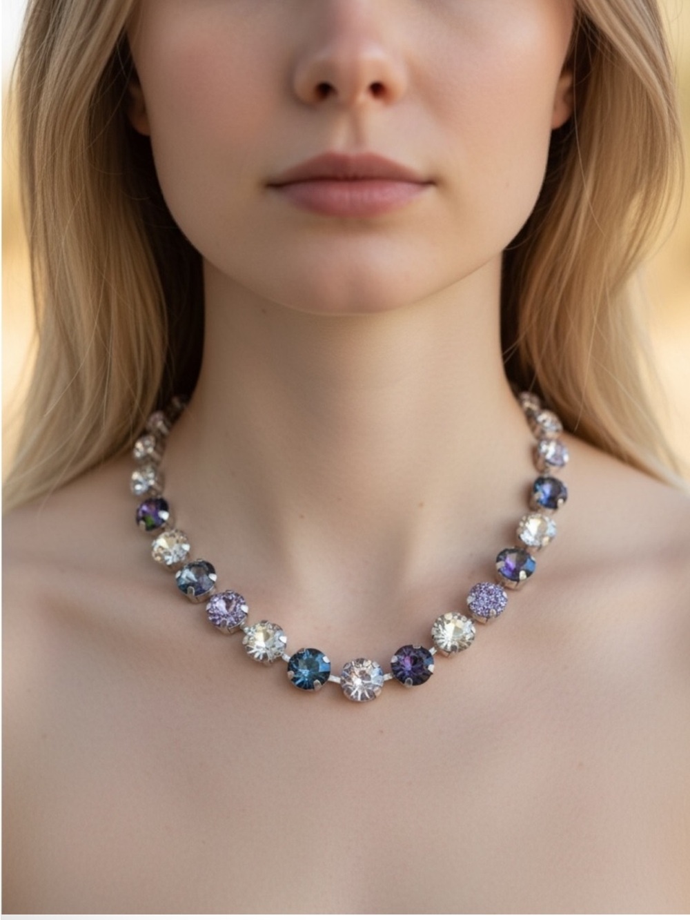 WALKER ROSE - The Trudy Round Crystal Statement Necklace in Pink and Purple